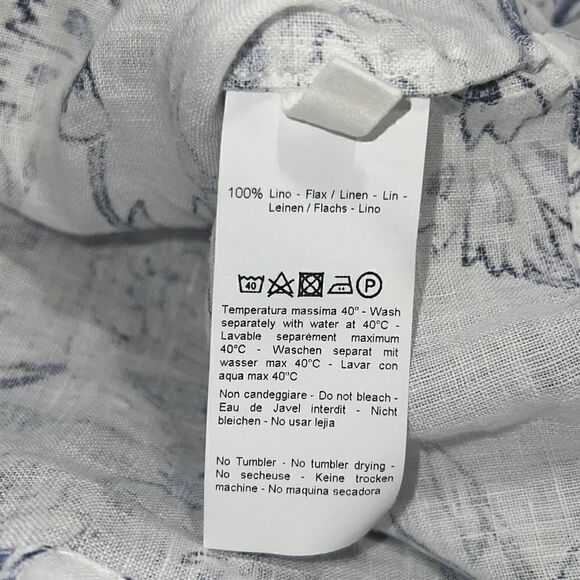 120% Lino Etched Indigo Floral Print Poet Style Top Pintucked sz IT 38, US 2 - Picture 8 of 9